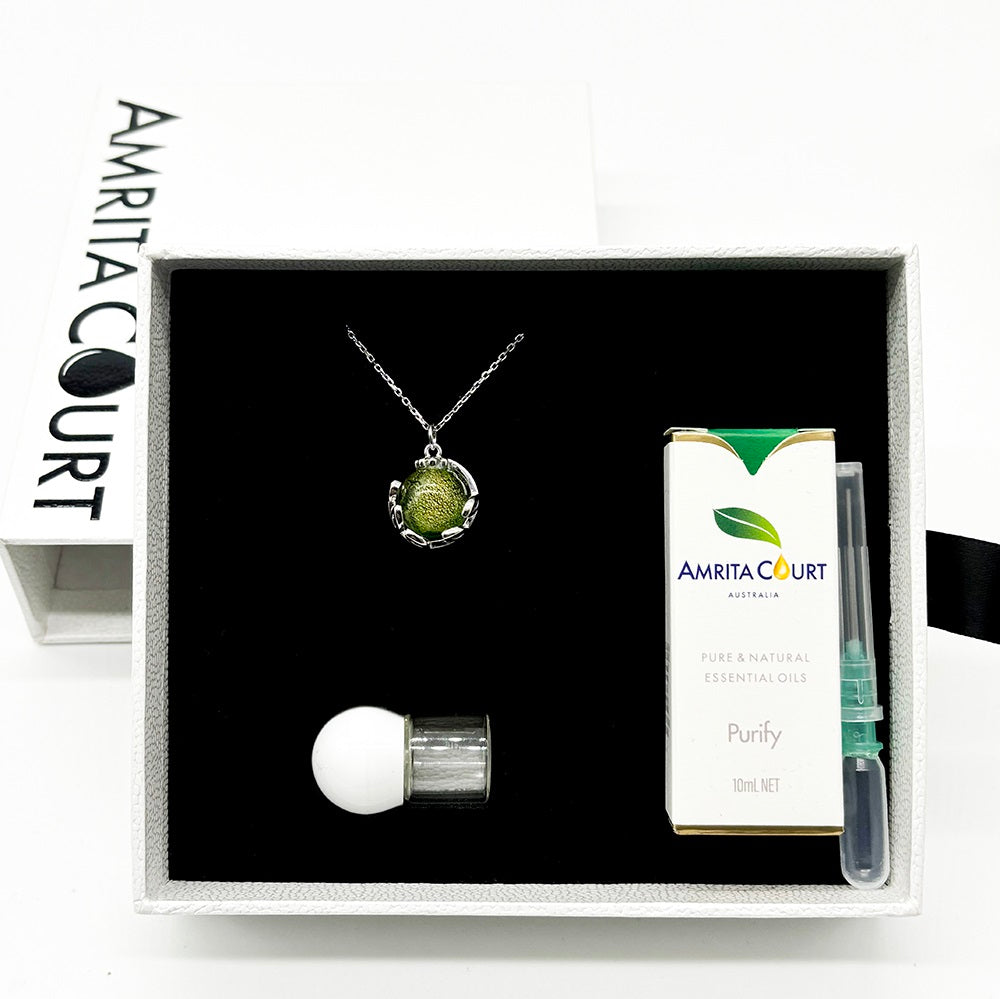 Collier Arôme Planète Murano - Aurum Verdant | Énergie & Guérison | Diffusion en Toute Liberté
