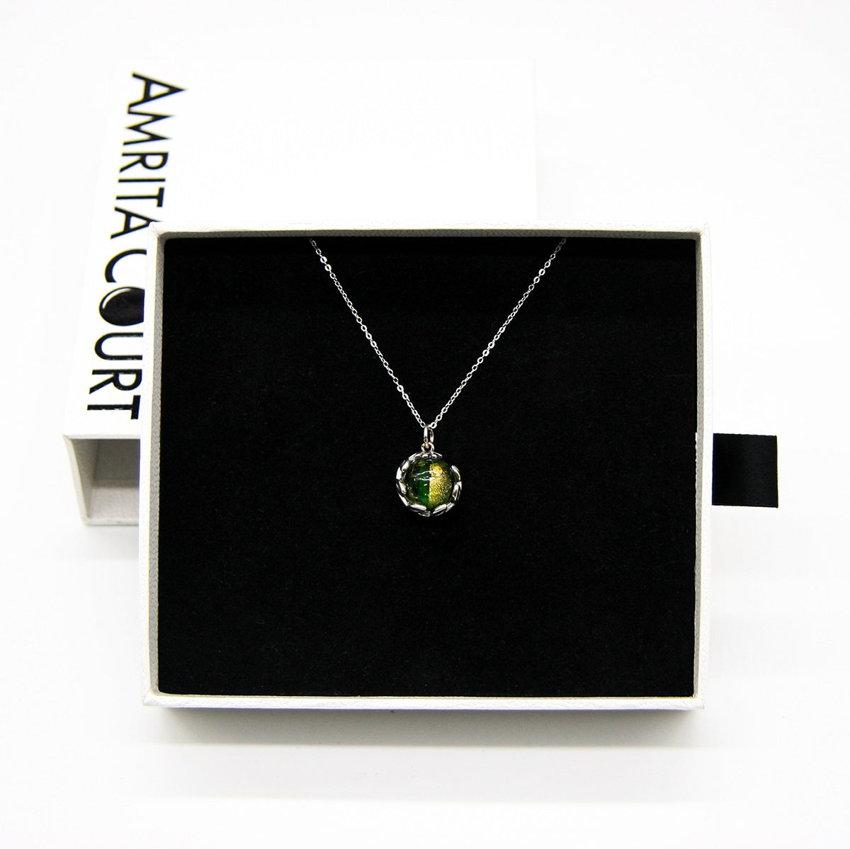 Collier Arôme Planète Murano - Aurum Verdant | Énergie & Guérison | Diffusion en Toute Liberté