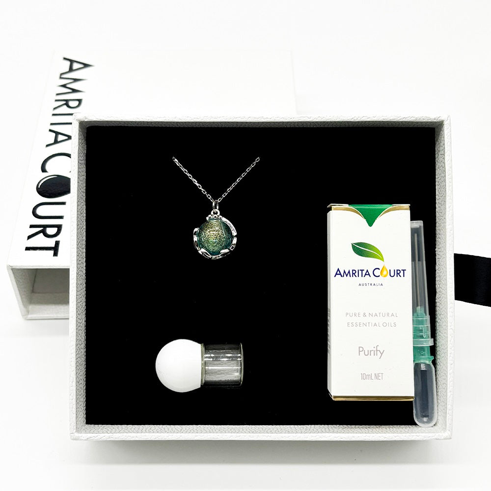 Collier Arôme Planète Murano - Aqua Céleste | Bijou Diffuseur d'Huiles Essentielles Fait Main