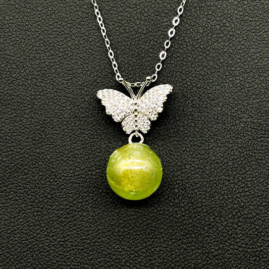 Collier Aroma Papillon Diamant en Argent Sterling - Vert | Énergie & Bien-être | Diffusion Nomade