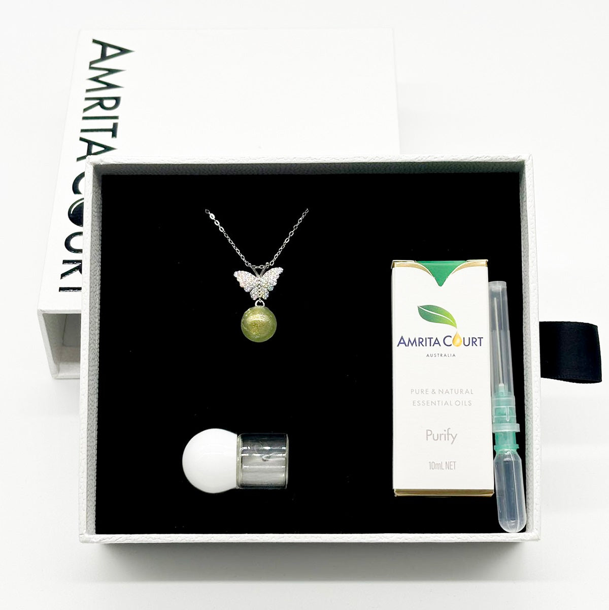 Collier Aroma Papillon Diamant en Argent Sterling - Vert | Énergie & Bien-être | Diffusion Nomade