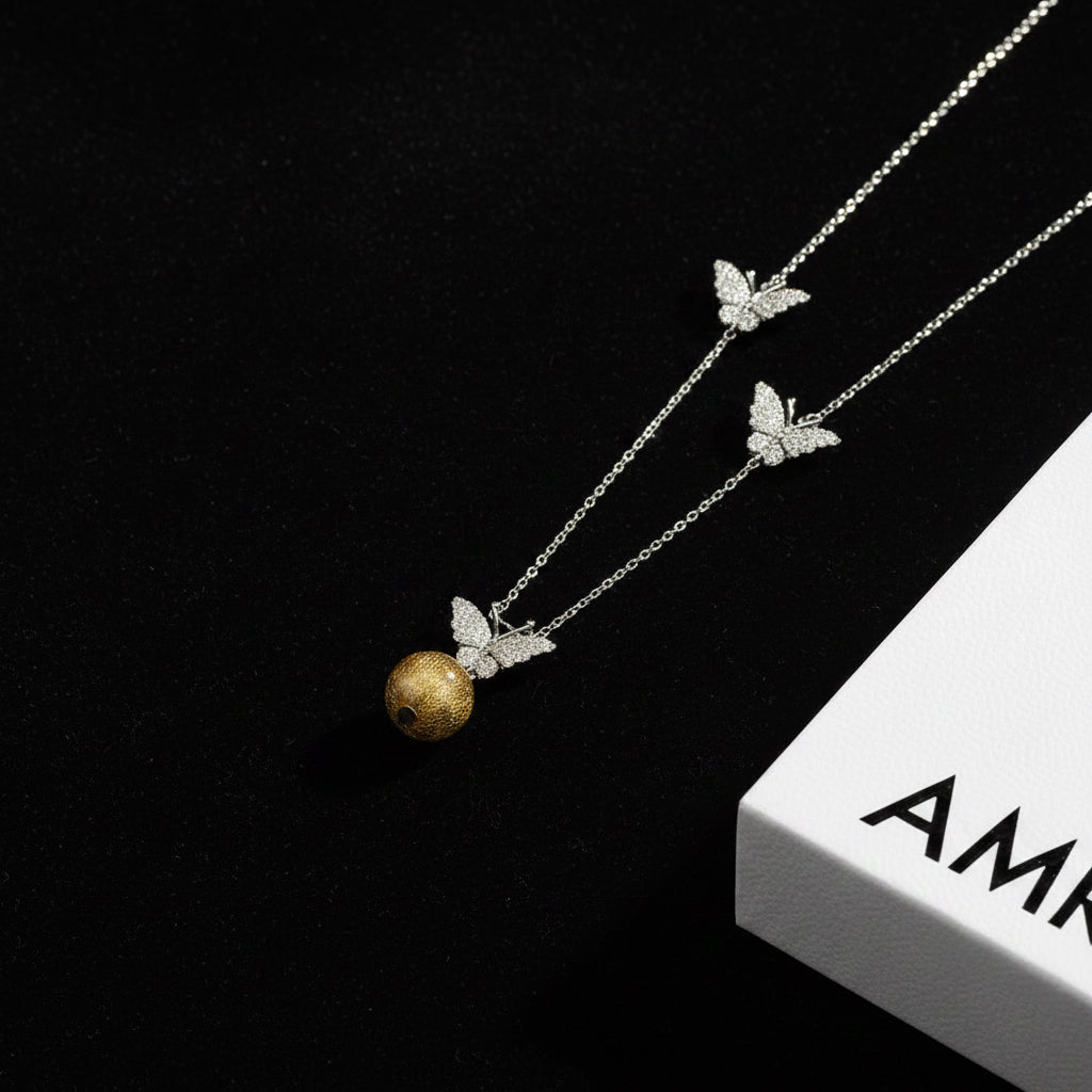 Collier Arôme Papillon Diamant en Argent Sterling - Nuit Étoilée | Énergie & Bien-être | Diffuseur Nomade