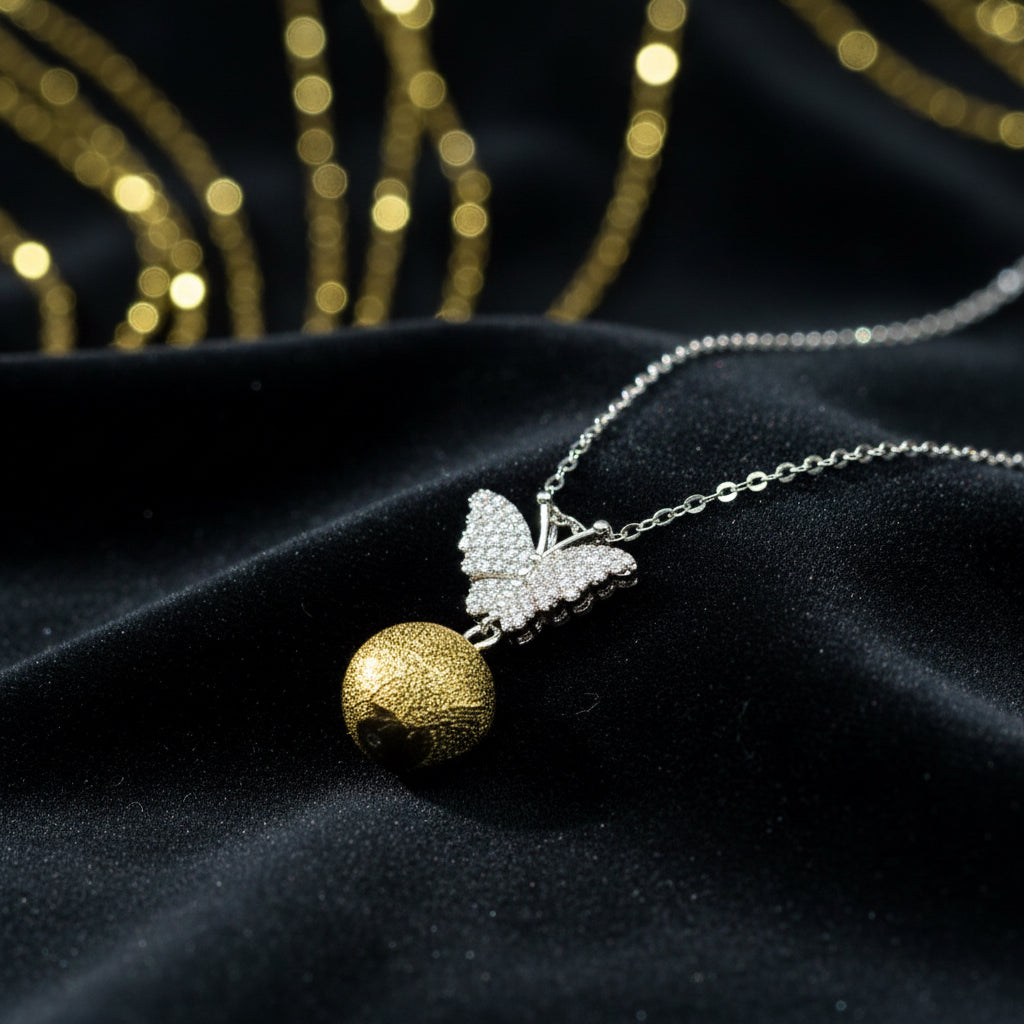 Collier Arôme Papillon Diamant en Argent Sterling - Nuit Étoilée | Énergie & Bien-être | Diffuseur Nomade
