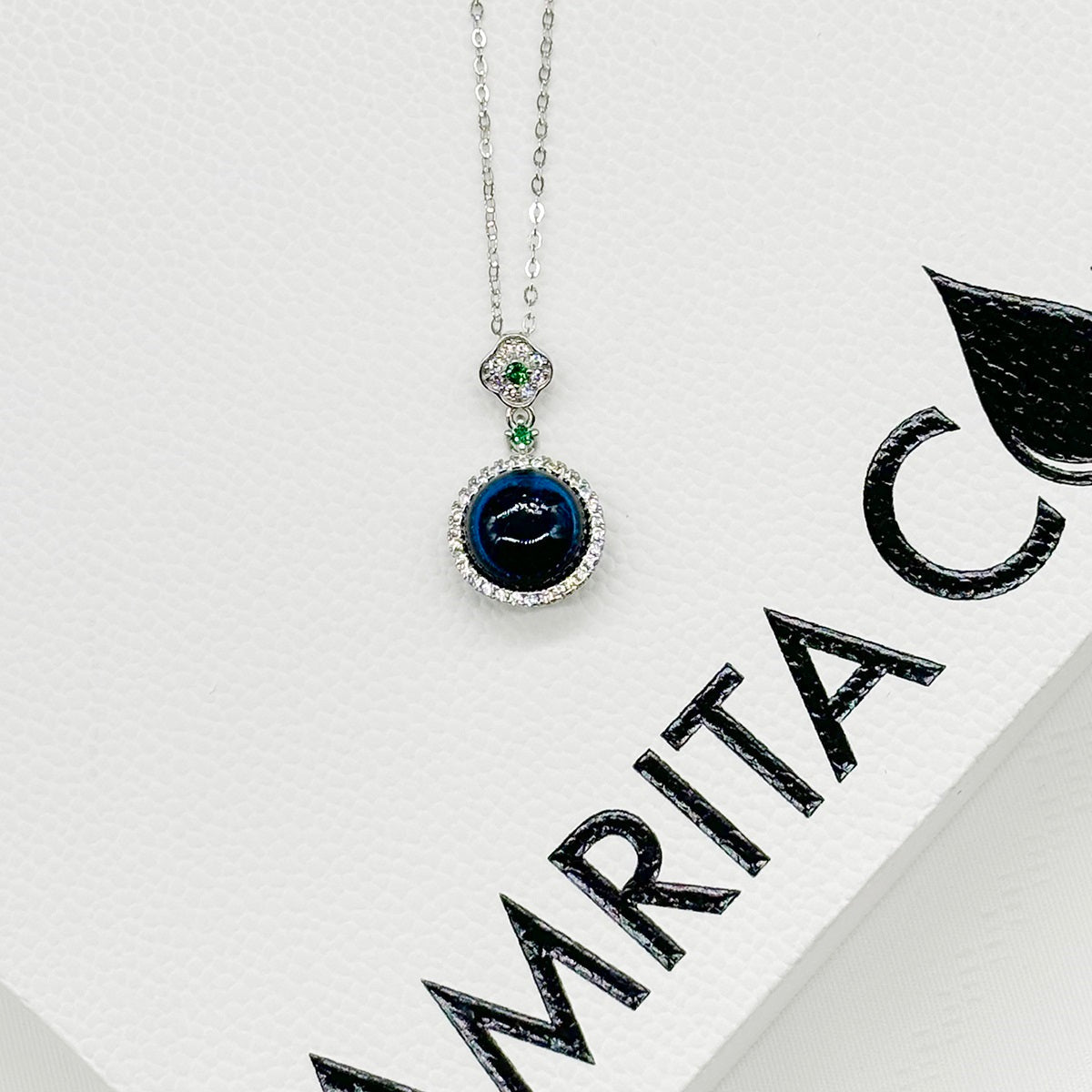 Sterling Silver Crown Jewel Aroma Necklace - Navy | Energy & Healing | Diffuse on the go