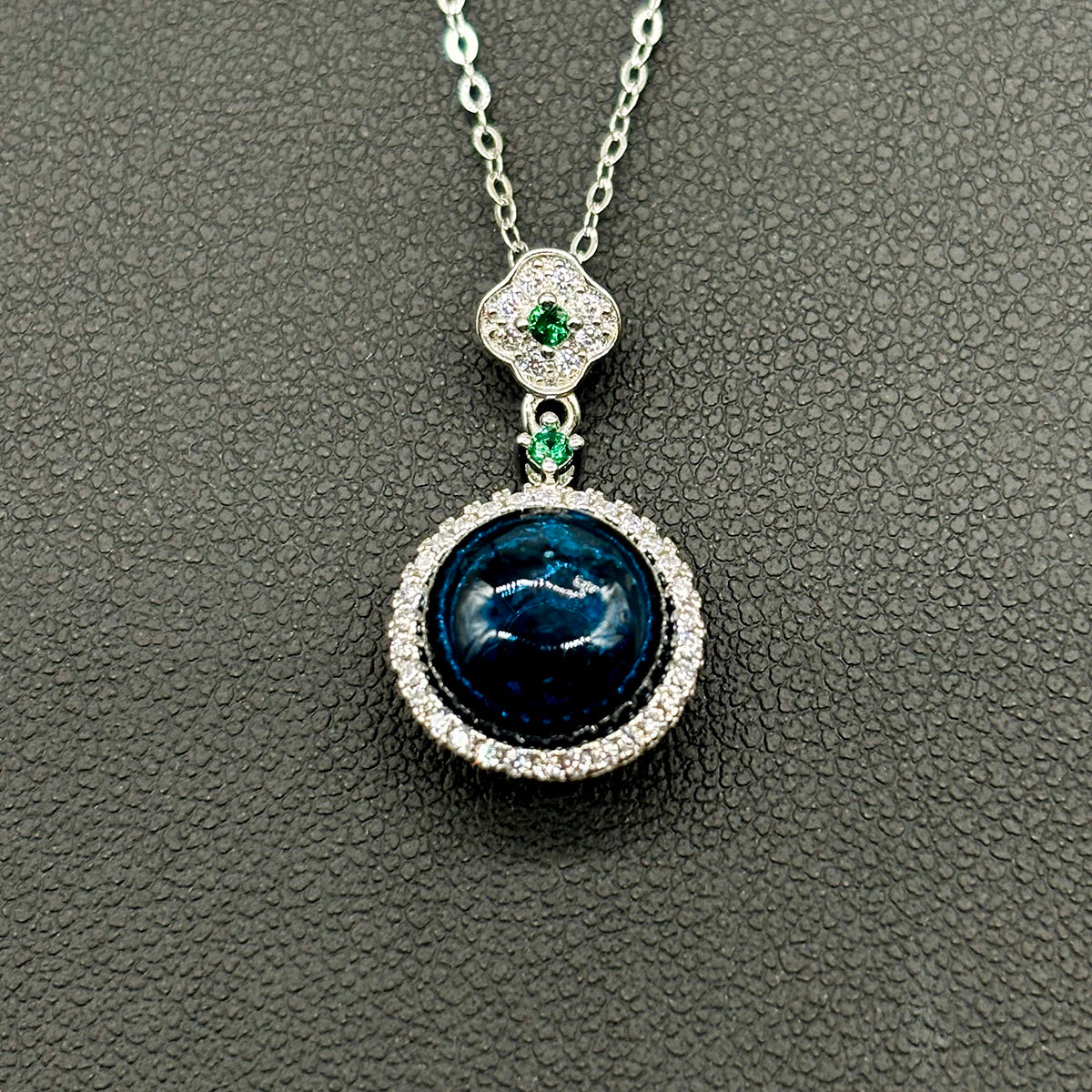 Sterling Silver Crown Jewel Aroma Necklace - Navy | Energy & Healing | Diffuse on the go