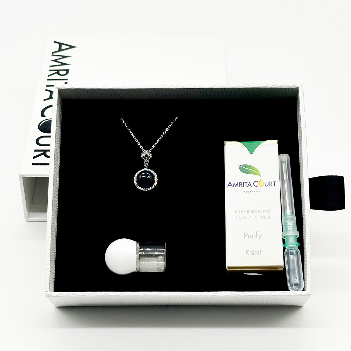 Sterling Silver Crown Jewel Aroma Necklace - Navy | Energy & Healing | Diffuse on the go