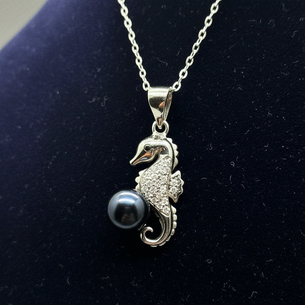 Collier Arôme Hippocampe en Argent Sterling - Noir | Énergie & Guérison | Diffusion en Toute Liberté