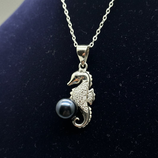 Collier Arôme Hippocampe en Argent Sterling - Noir | Énergie & Guérison | Diffusion en Toute Liberté