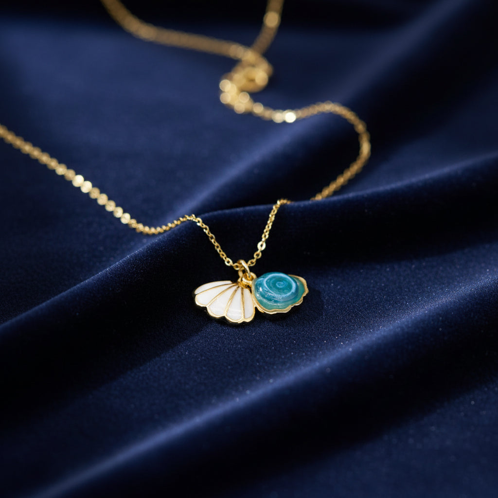 Collier Arôme Coquillage Vert Murano - Brise Océane | Énergie & Guérison | Diffusion en Toute Liberté | Cadeau Argent Sterling