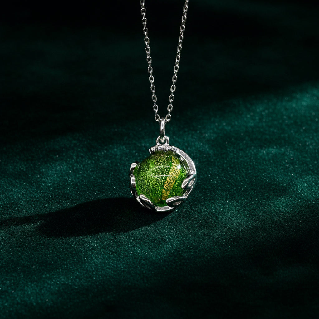 Collier Arôme Planète Murano - Aurum Verdant | Énergie & Guérison | Diffusion en Toute Liberté