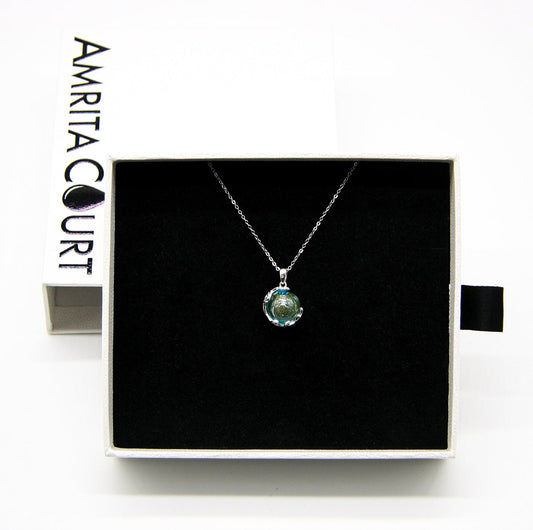 Collier Arôme Planète Murano - Aqua Céleste | Bijou Diffuseur d'Huiles Essentielles Fait Main