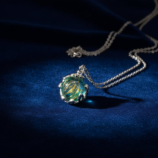 Collier Arôme Planète Murano - Aqua Céleste | Bijou Diffuseur d'Huiles Essentielles Fait Main